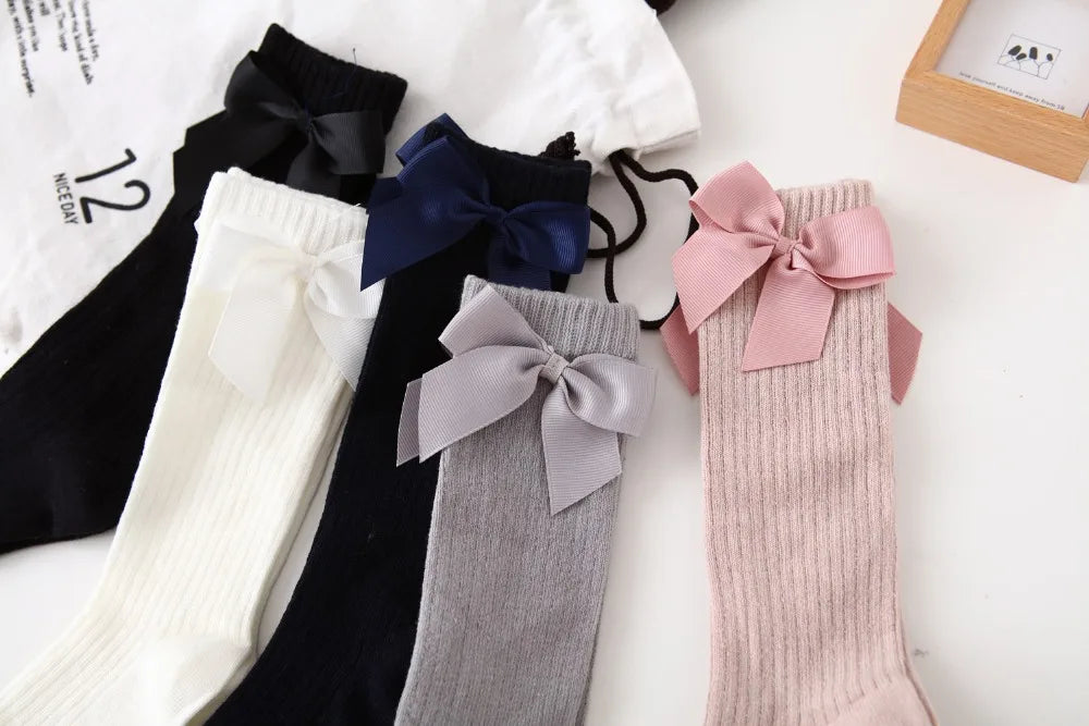 Children's Sock Girls Knee High Socks With Bows Stripped Toddlers Long Socks Kids School Sock Infant Baby Socken