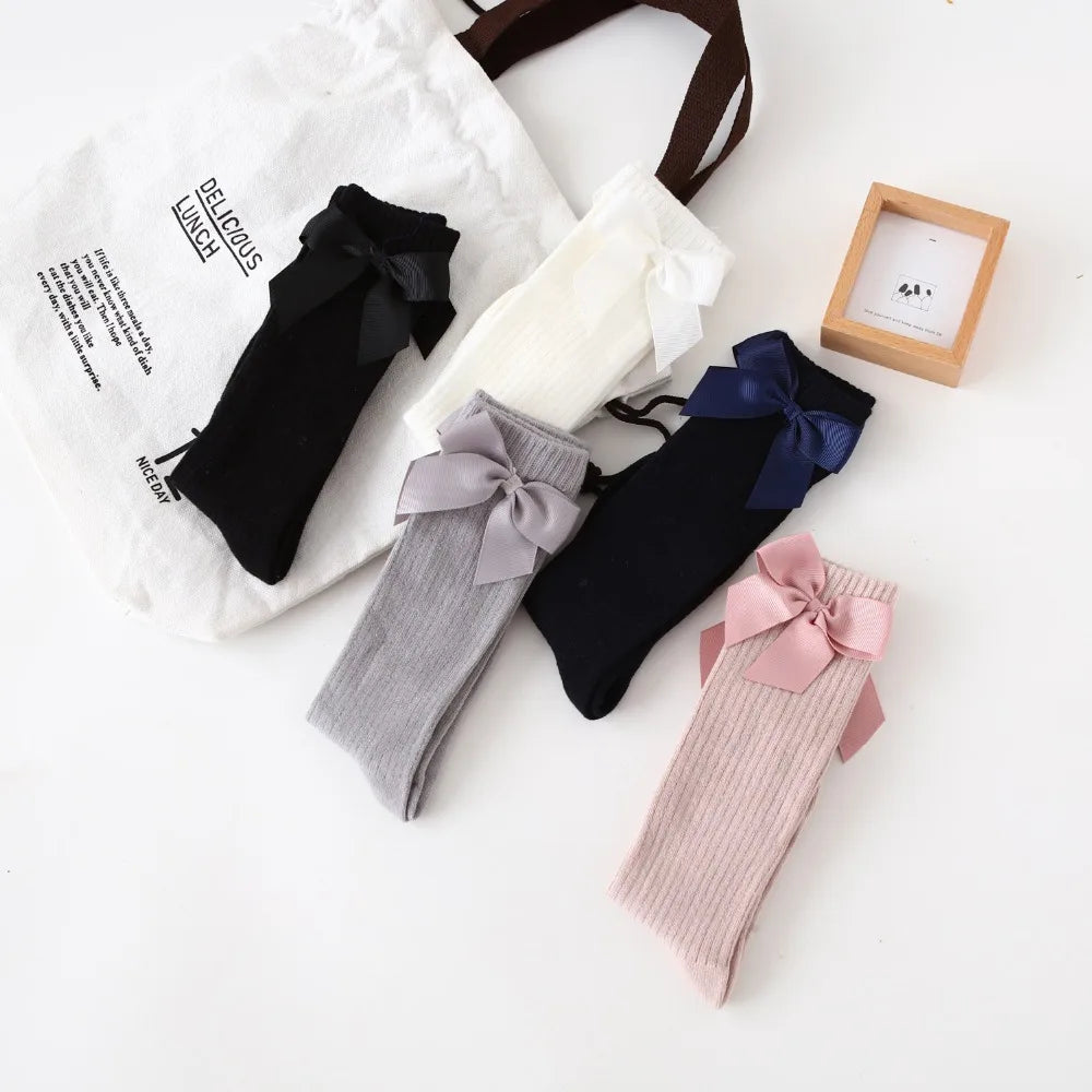 Children's Sock Girls Knee High Socks With Bows Stripped Toddlers Long Socks Kids School Sock Infant Baby Socken