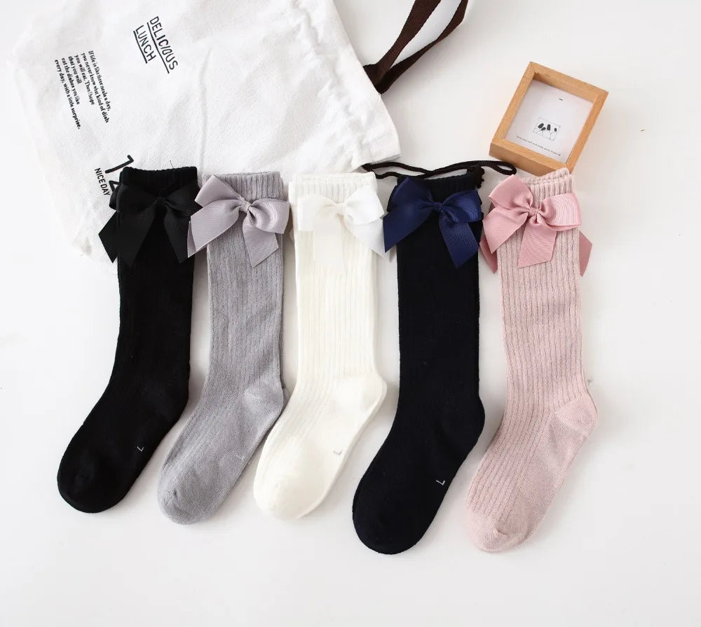 Children's Sock Girls Knee High Socks With Bows Stripped Toddlers Long Socks Kids School Sock Infant Baby Socken