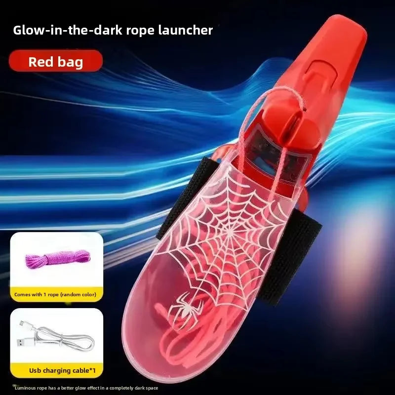 ZipString Luminous Rope Launcher Wristband Flying String Shooter Automatic Recoil Toy Night Glow Interactive Gift for Kids Pets
