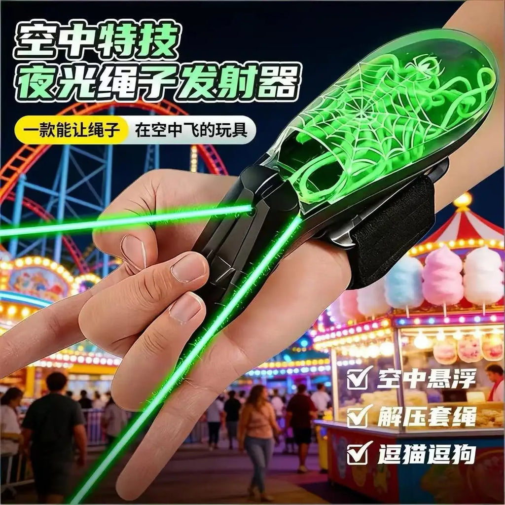 ZipString Luminous Rope Launcher Wristband Flying String Shooter Automatic Recoil Toy Night Glow Interactive Gift for Kids Pets