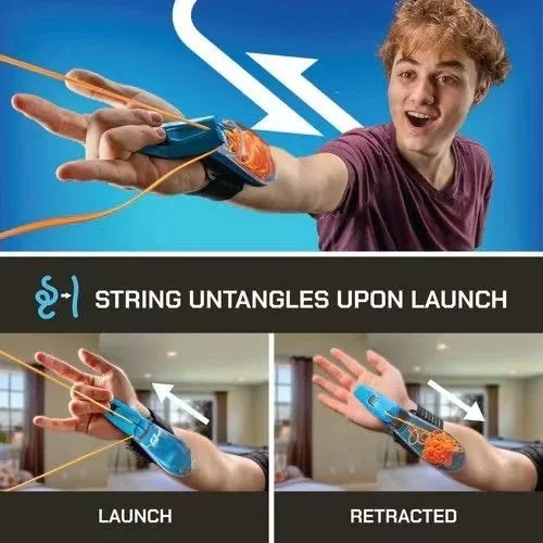 ZipString Luminous Rope Launcher Wristband Flying String Shooter Automatic Recoil Toy Night Glow Interactive Gift for Kids Pets