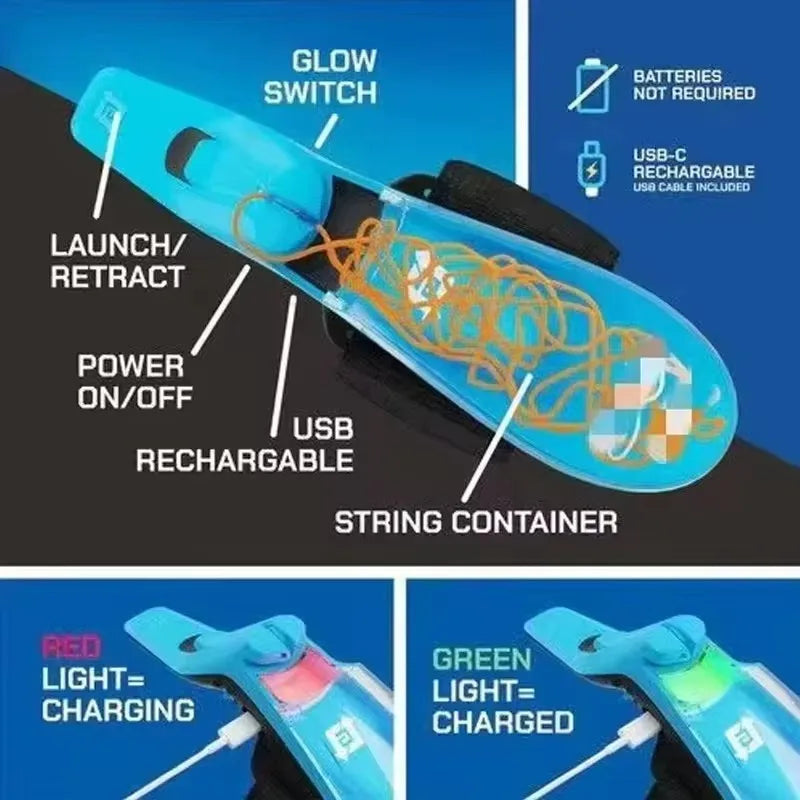 HOT Spider Web Launcher Glow In The Dark Retractable Luminous Rope Rechargeable USB Stress Relief Toy Foradult Pet Play ﻿