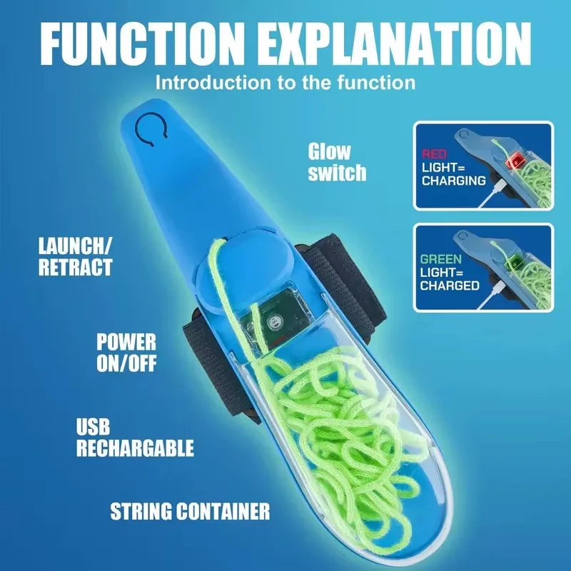 HOT Spider Web Launcher Glow In The Dark Retractable Luminous Rope Rechargeable USB Stress Relief Toy Foradult Pet Play ﻿