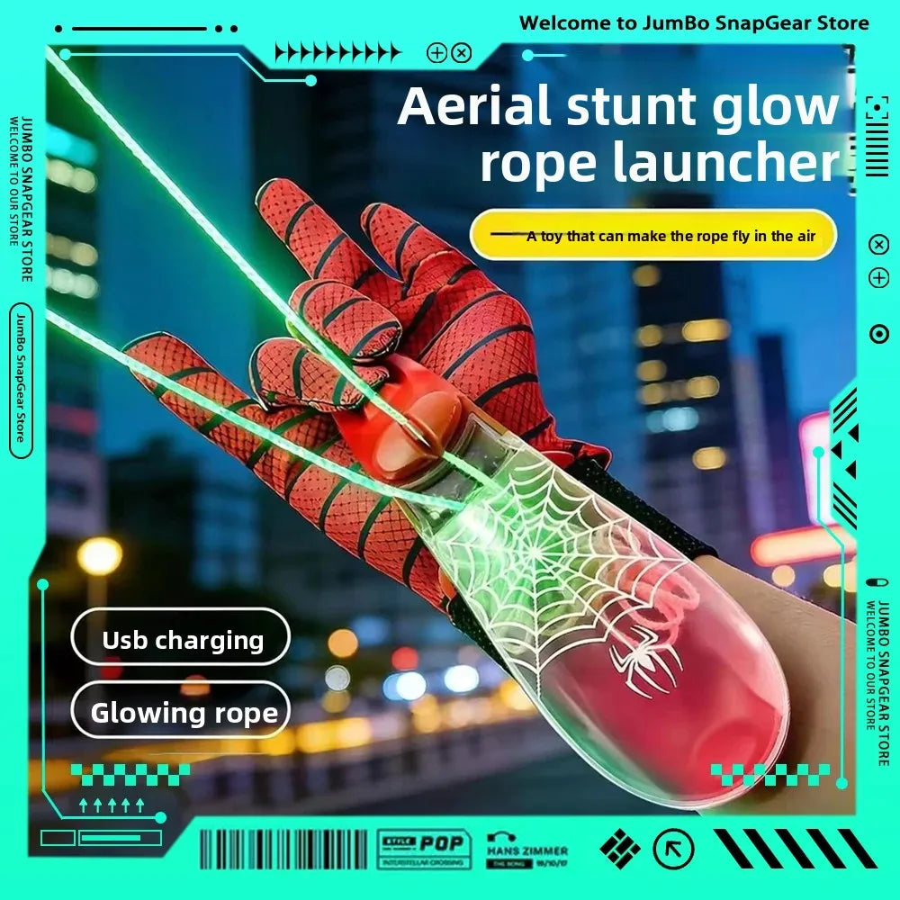 ZipString Luminous Rope Launcher Wristband Flying String Shooter Automatic Recoil Toy Night Glow Interactive Gift for Kids Pets